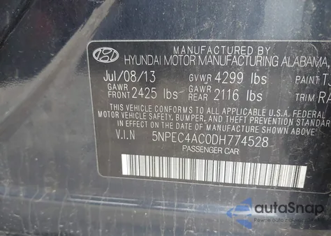 2013 Hyundai Sonata Limited из США, поврежденный, VIN 5NPEC4AC0DH774528